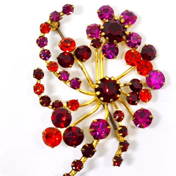 1950's Stunning Red, Orange, Pink Austrian Crystal Pin Brooch Made in Austria - Picture 2 of 7